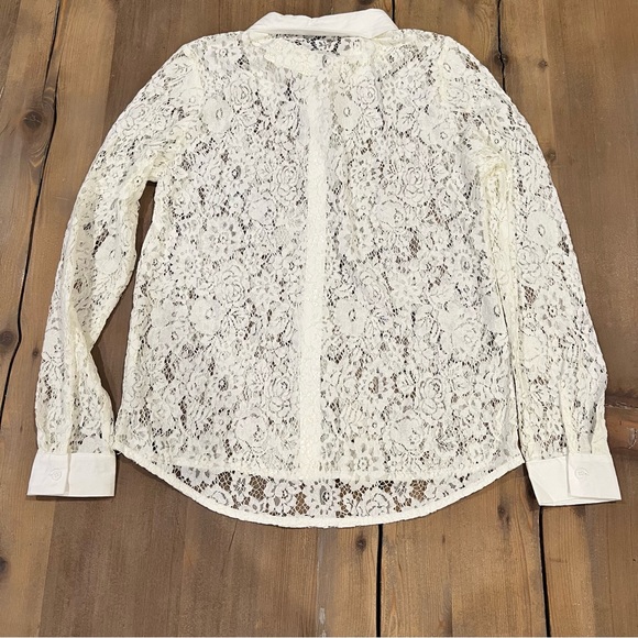 Saks Fifth Avenue White Floral Lace Button Down Top - Picture 5 of 5